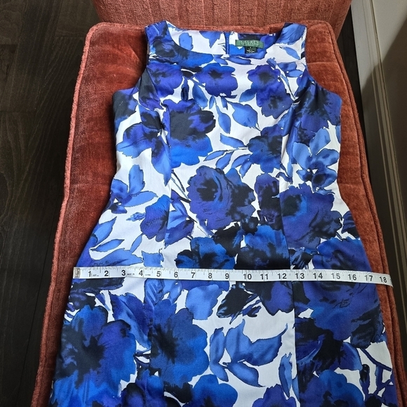 Lauren Ralph Lauren Blue Floral Sleeveless Cotton Sheath Dress Sz. 4 - Picture 8 of 10